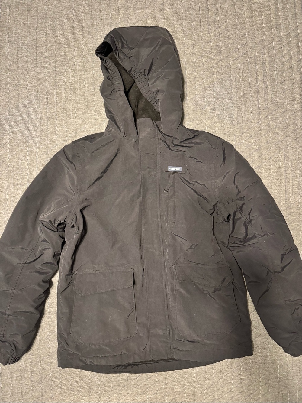 Lands' End Kids’ Hooded Winter Jacket - Black